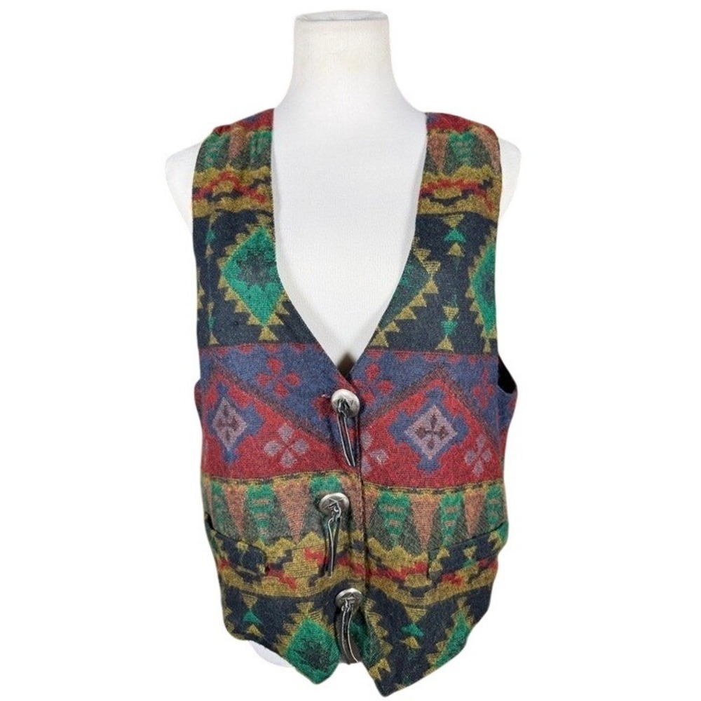 Clio Vintage Southwestern Woven Tapestry Vest Red Blue‎ Green Large 571838